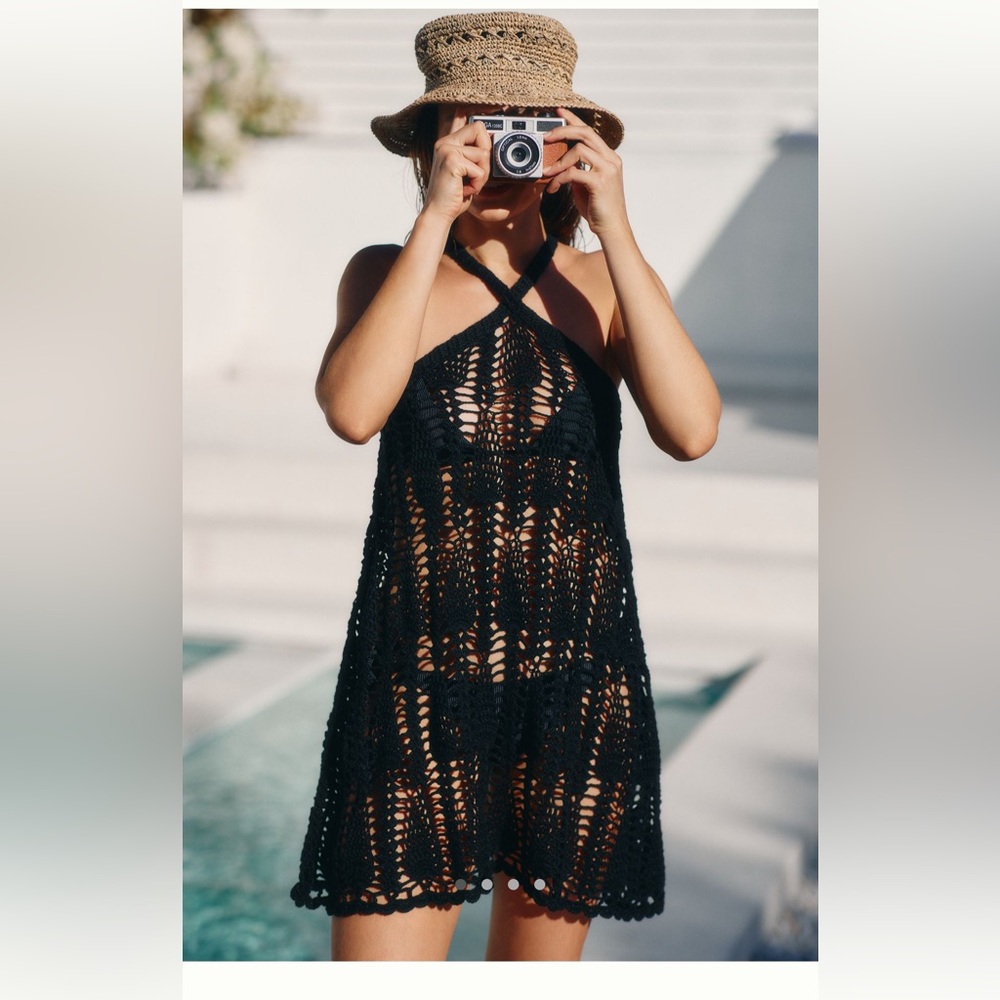 By Anthropologie Black Crochet Cover Up Dress